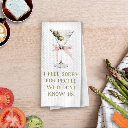 Dirty Martini Kitchen Towels - Cocktail Lovers Gifts Dish Towels for Kitchen Decor, Coquette Pink Bow Martini Decorative Waffle Hand Tea Towel, 16x24 Inches