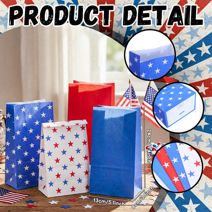 Sweetude 72 Pack Patriotic Treat Bags 4th of July Candy Bags American Flags Party Favor Bag Red White Blue Paper Gift Bag for Patriotic Party Favors Independence Day Supplies Memorial Gift Wrap