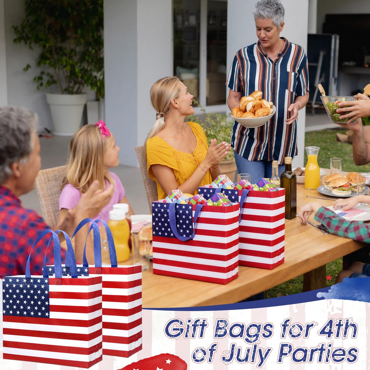 Abbylike 30 Pcs American Flag Gift Bag Large 4th of July Patriotic Shopping Bag with Stars and Stripes Reusable Non Woven Tote for Independence Day Birthday Party Supplies, 12.2 x 11.02 x 4.72 Inches