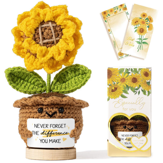 Thank You Gifts for Women Emotional Support Crochet Plush, Administrative Professional Day Gifts Easter Basket Handmade Positive Sunflower Crochet Employee Appreciation Gift for Women Teacher Coworker