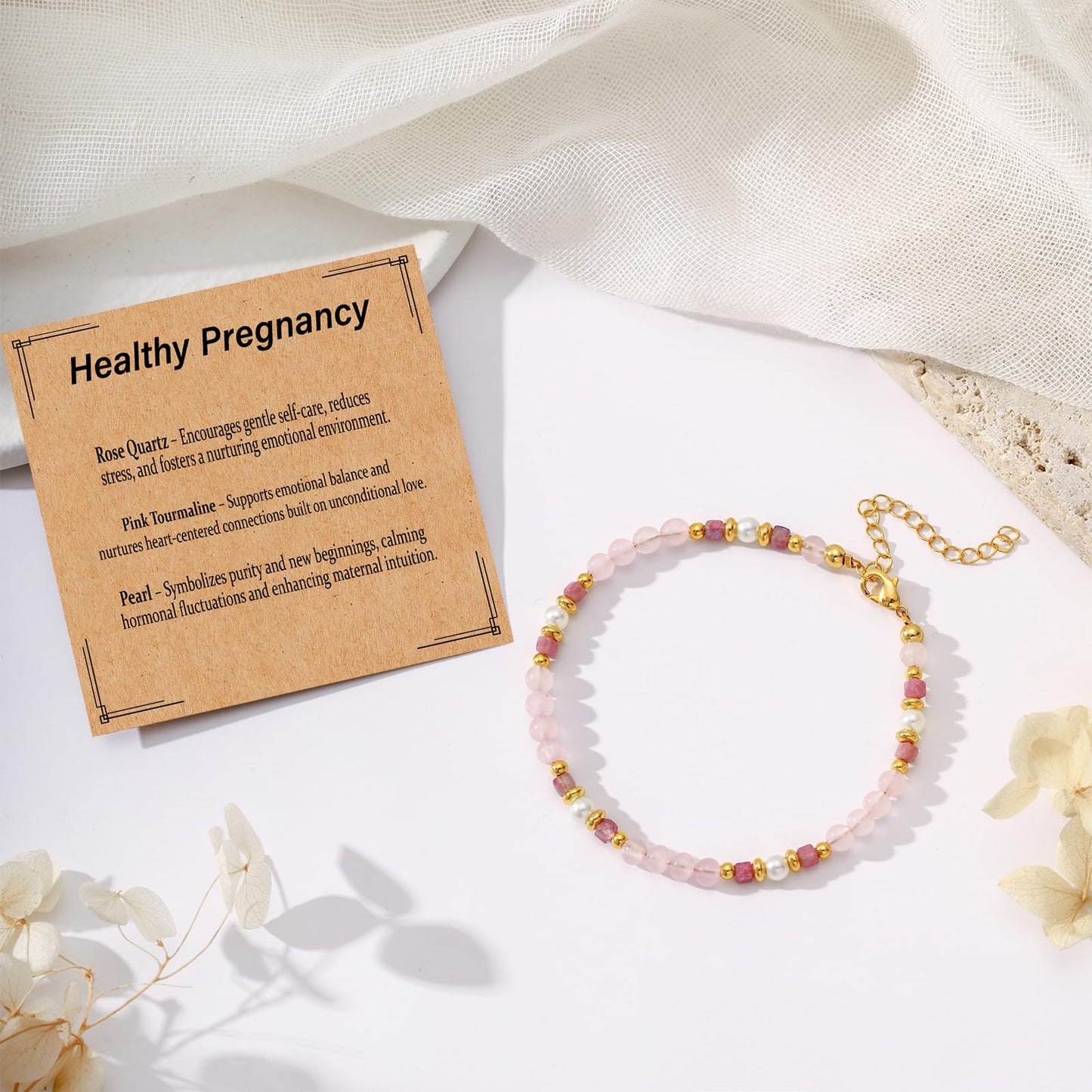 Natural Healing Crystal Bracelet for Women, Anxiety Relief Healthy Pregnancy Triple Protection Citrine Jewelry Gift for Friends Daughter Sister Mom Colleague