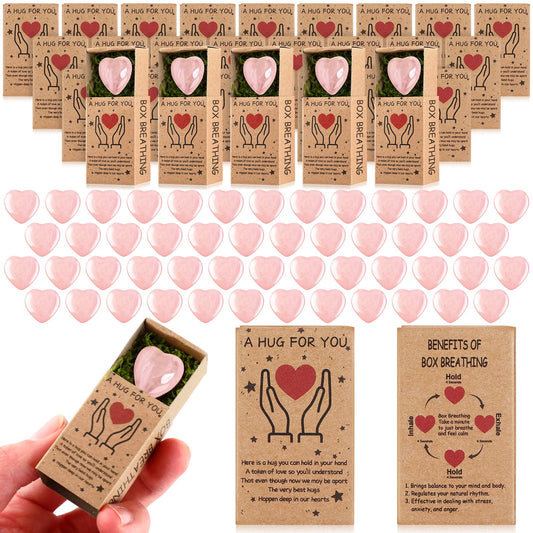 Landical 50 Sets 2026 Graduation Pocket Hug Token Gifts Bulk Little Heart Rocks Small Crystal Heart Stones Bulk with Boxes for Birthday Party Colleagues Family Celebration of Life Gifts (Pink)