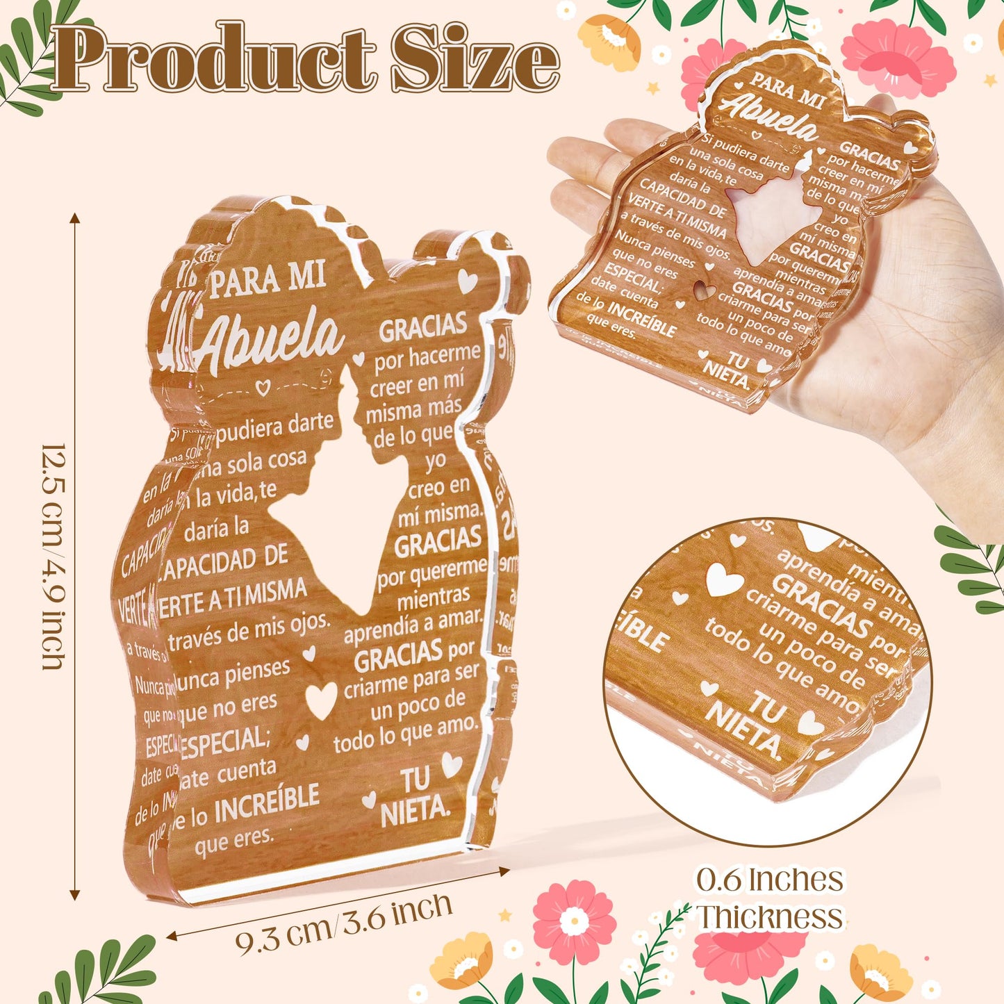 Yopyame Gift for Grandma from Granddaughter - Spanish Abuela Heartwarming Keepsake Grandma Granddaughter Embracing Acrylic Plaque Sign Best Grandmother Ever Gift Regalos para Abuela Birthday Gifts
