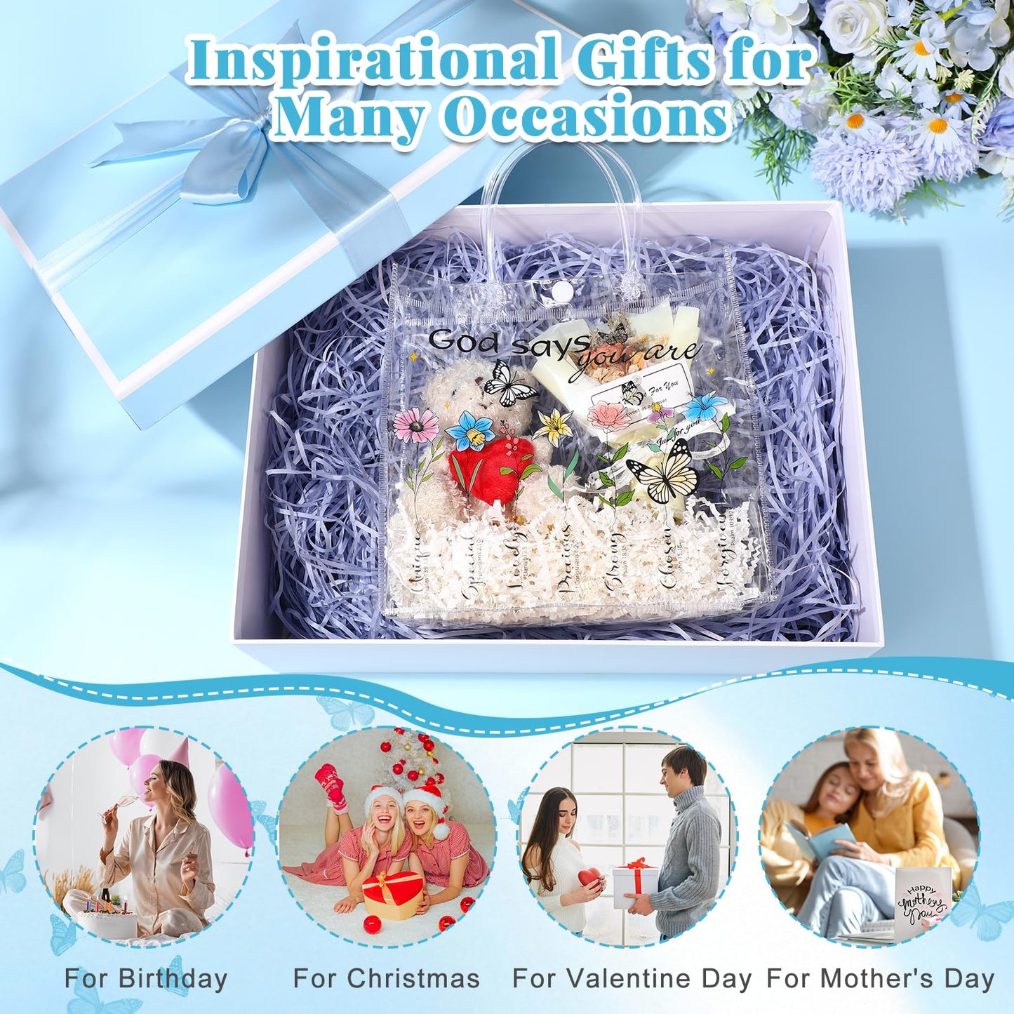 Dansydaisy 20 Pcs Christian Gift Bags with handle God Says You Are Bible Verse Floral Clear PVC Goodie Candy Treat Tote Bags for Religious Faith Spiritual Baptism Christmas Themed Party Supplies