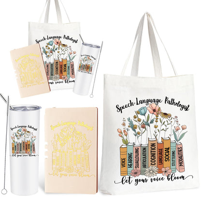 Fuutreo 3 Pcs Speech Language Pathologist Appreciation Gifts for Women, 20 oz Stainless Steel Tumbler Cup with Lid Canvas Tote Bag Leather Journal Thank You Gifts for Speech Language Pathologist