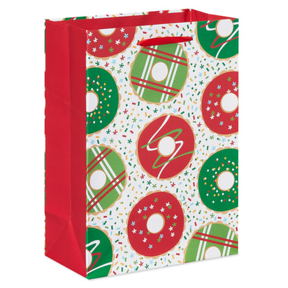 American Greetings 10" Medium Christmas Gift Bags, Red, White, Green and Black Winter Designs (4 Bags)