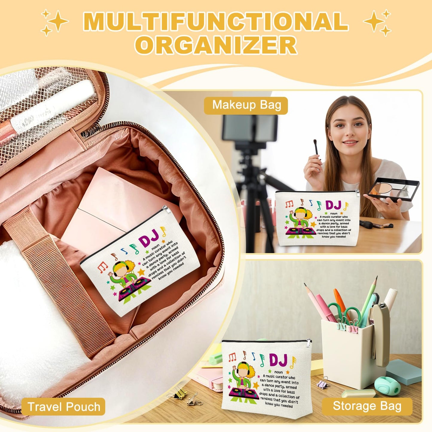 Mxrymvu Music Lover Gift Makeup Bags DJ Gifts for Women Men Disco DJ Appreciation Gift Cosmetic Bags Birthday Gifts for Musician Singer Bar Lovers Disco Lover Christmas Thanksgiving Present