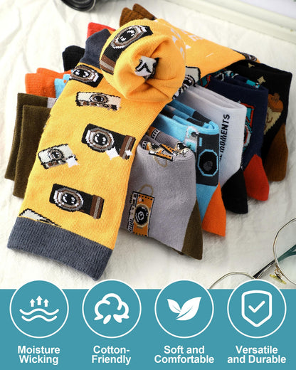 Glitopper 6 Pairs Photographer Gifts for Men Funny Camera Photography Crew Socks Novelty Birthday Holiday Gift for Photograph Lovers