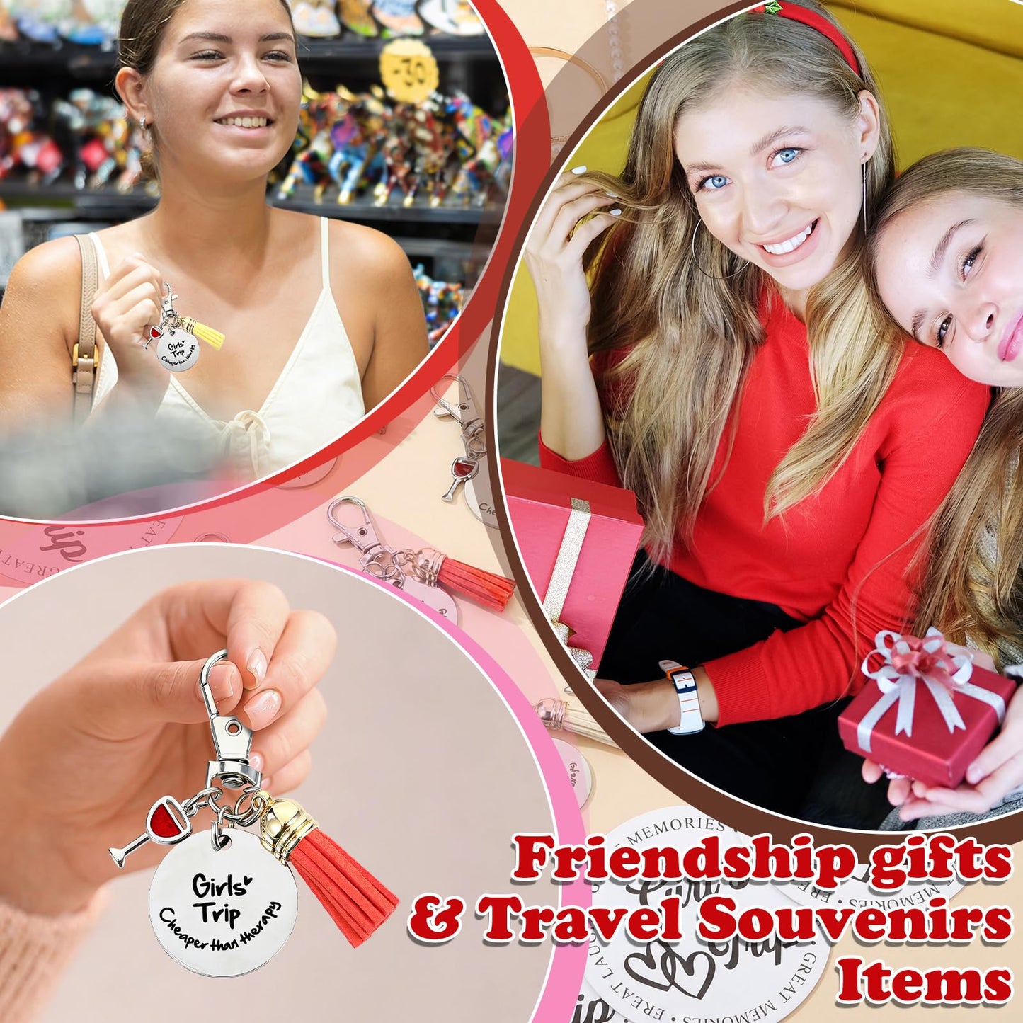 Sureio 12 Sets Girls Trip Gifts Favors Keychains Girls Weekend Favors for Women Travel Gift Key Ring Charm for Bestie Friends Sisters Friendship Cruise Vacation Bachelorette Party Supplies