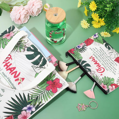 Chuangdi 4 Pcs Hawaiian Gifts for Women Hawaii Souvenirs Canvas Bag Cosmetic Bag 16 oz Tumbler and Keychain Summer Gifts for Friend Lover Sister Traveler