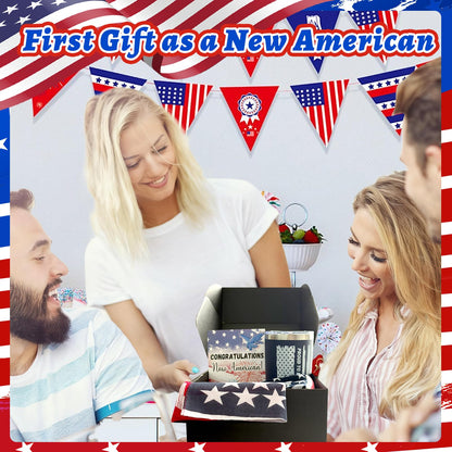 7 Pcs New US Citizenship Gift American Flag Gifts Set Include Water Bottle Wristband Handkerchief Keychain Socks Aromatherapy Card Patriotic Gift Box Congratulations Card for Foreigners Veterans