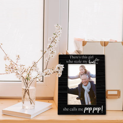 Pop Pop Gifts Picture Frame 5x7, Grandpa Photo Frame, Fathers Day Christmas Birthday Gifts for PopPop Grandpa, She Calls Me PopPop Black Wooden Picture Photo Frames for Desk Home Room Decor