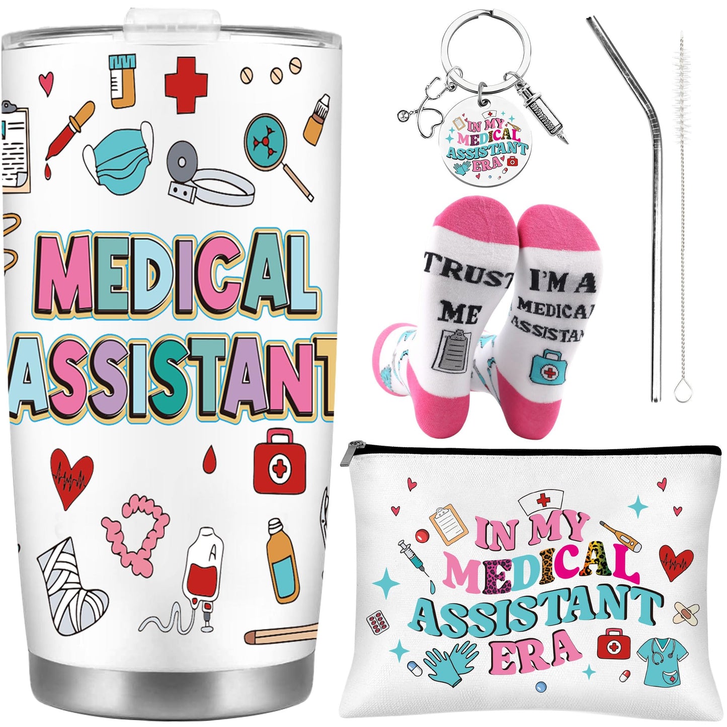 CRASHOT Medical Assistant Gifts for Women, Complete MA Gift Set with 20 oz Travel Tumbler, Makeup Bag, Socks and Professional Keychain, Healthcare Appreciation Surprise