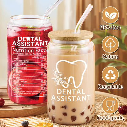 Dental Assistant Gifts for Women,Dental Assistant Appreciation Gifts,Dental Assistants Recognition Week Gifts,Dental Assistant Must Have Gift,Coffee Glass Cup 16oz
