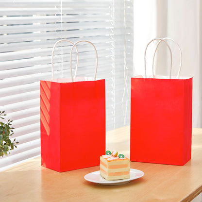 SUNCOLOR 24-Pack Red Gift Bags with Handles, 7.9 x 5.12 x 3.15 Inch Kraft Paper Goodie Bags for Christmas, Valentine's Day, Birthday Party Favors