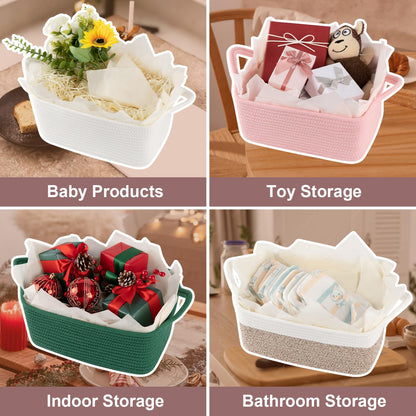 OIASKET Basket for Gifts Empty, Woven Storage Basket with Gift Bag, Ribbon and Wrap Tissue Paper, Small Rope Toy Storage with Handles for Baby Shower, Dog Toy Organizer, 13.6" x 10" x 5.9”