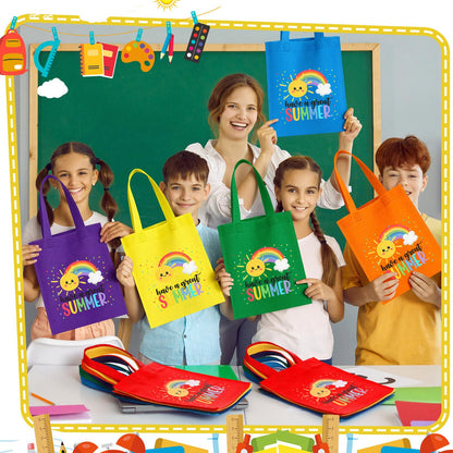 Dansydaisy End of the Year Gift Bags for Students Bulk Rainbow Non Woven Tote Bags Party Favor Bag with Handles for Sunday School Gift Teacher Appreciation Graduation Party Supplies