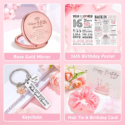 Sweet 16 Gifts for Girls Happy 16th Birthday Gifts for Girls Sweet Sixteen Gift for 16 Year Old Girl Trendy 2026 Pink 16 Year Old Girl Birthday Gift Ideas 16th Decoration for Granddaughter, Daughter