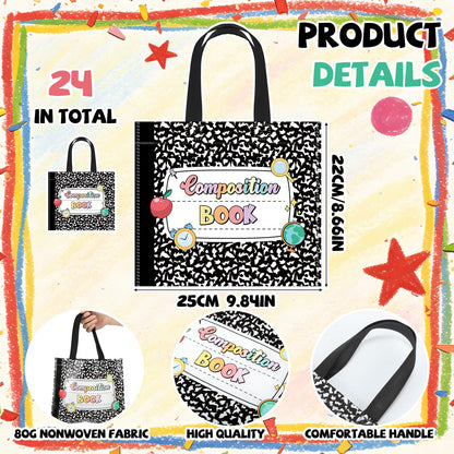 Cosblank 24 Pcs Teacher Appreciation Gift Bags Composition Notebook Non Woven Back to School Gift Bags with Handle Candy Treat Thank You Party Favors Supplies for Graduation Wrapping Supplies