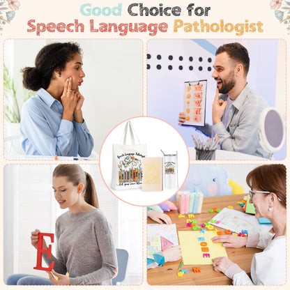 Fuutreo 3 Pcs Speech Language Pathologist Appreciation Gifts for Women, 20 oz Stainless Steel Tumbler Cup with Lid Canvas Tote Bag Leather Journal Thank You Gifts for Speech Language Pathologist