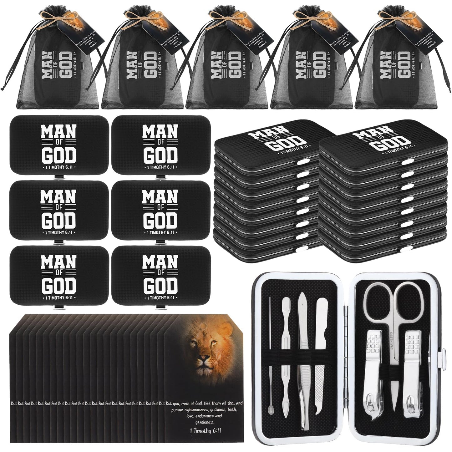 Shinymoon 12 Sets Man of God Christian Gifts Bulk for Men Father Day Gifts Bulk Church Bible Manicure Sets Man of God Scripture Stainless Steel Nail Clipper Set with Card Religious Gift for Father Day