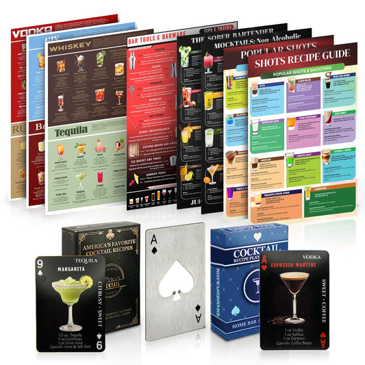 Gift Set 120+ Cocktail Drinks, Smoothie Recipes, Mocktails Non-Alcoholic Drinks & Gifts for Mixologists. 1 pk Blue + 1 pk Black Decks + Drink Guides