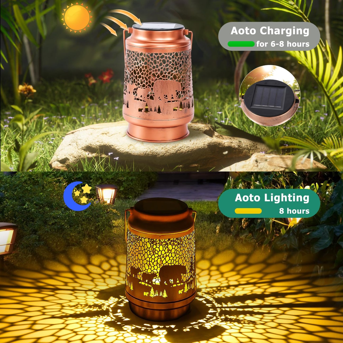 Bear Birthday Gifts for Women Mom Grandma, Solar Lanterns Outdoor Waterproof Garden Decor Hanging Lantern Lights, Metal LED Decorative Gardening Light for Patio Yard Lawn Porch