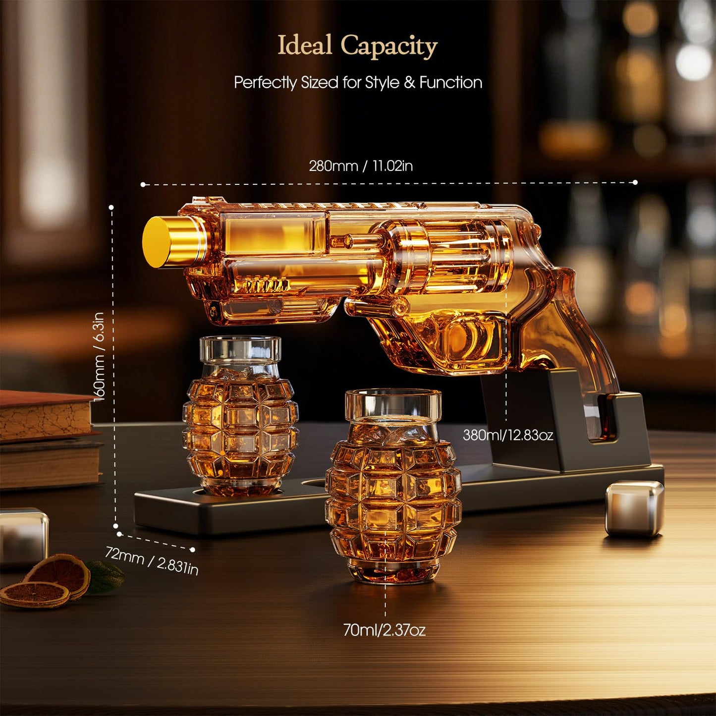 Kollea Whiskey Decanter Set with Grenade-Shaped Shot Glasses, Anniversary Birthday Gifts for Men Who Have Everything, Whiskey Gifts for Father, Husband, Boyfriend & Military Enthusiasts, Fathers Day