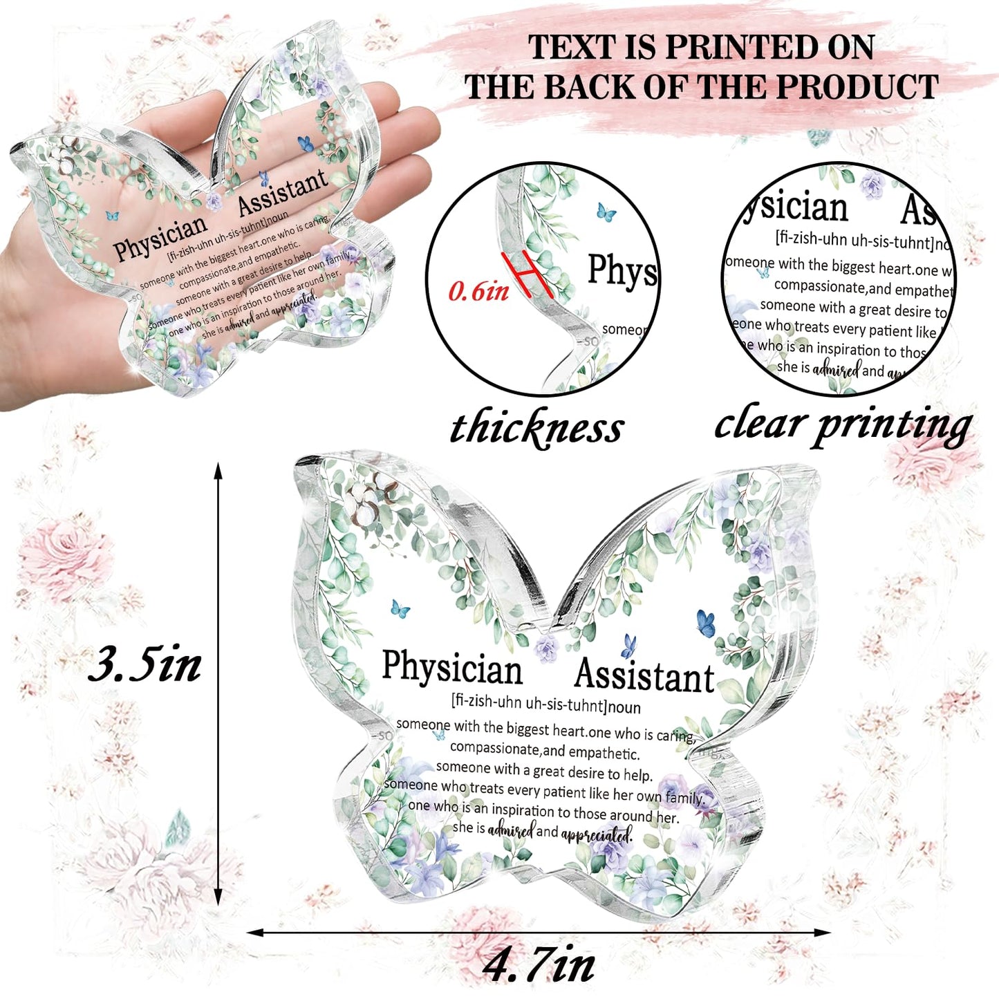 Butterfly Shaped Acrylic "Physician Assistant" Desk Sign, Physician Assistant Gift, Great Clinical Instructor Appreciation Decoration, Also a Durable Clinic Office Gift for Graduation and PA Week