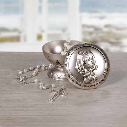 Precious Moments Rosary Communion Gift, May His Light Shine in Your Heart Today & Always Girl First Communion Rosary & Silver Zinc Alloy Rosary Box