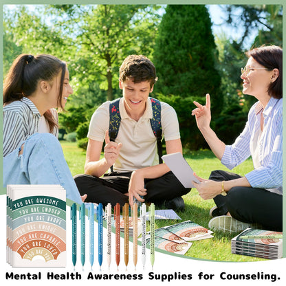 100 Pcs Mental Health Awareness Gifts Bulk Motivational Notebook Journals and Positive Affirmation Pen Mental Health Items for Coworker Nurse Week Teacher Student End of Year Gifts (Rainbow)