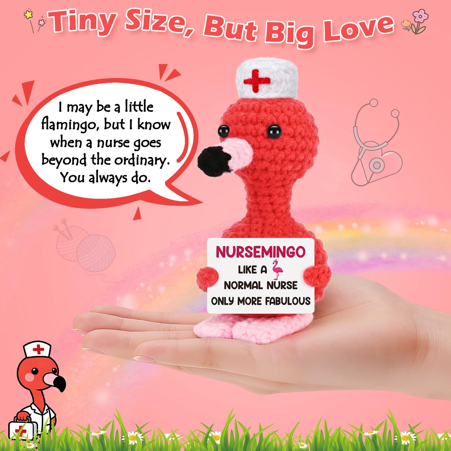 BdayPtion Nurses Appreciation Gifts for Women, Nurses Week Gifts for RN Thank You Gift for Practitioner LPN Nurse Graduation Gift for Nursing School Students Handmade Crochet Flamingo Presents