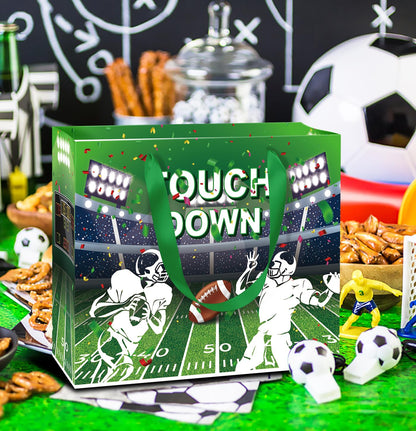 MUNILAIL 13 Inches Football Gift Bag Large Gift Bag with Handle Tissue Paper and Greeting Card for Birthday Baby Shower Football Themed Party Large Paper Gift Bag