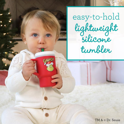 Infantino My 1st Tumbler, 9 Oz. Silicone Sippy Cup with Straw & Handle, Spill-Resistant Baby Cup for On-the-Go, BPA-Free Transition Bottle, Red Grinch