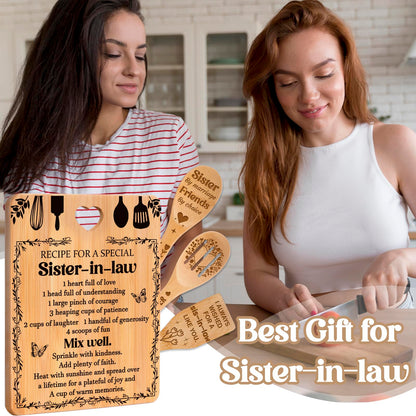 Gifts for Sister in Law - "Recipe for a Special Sister-in-Law", Sister in Law Birthday Gifts Engraved Bamboo-Made Cutting Board Set, Mothers Day Gifts for Sister in Law.