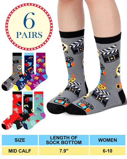 Glitopper 6 Pairs Funny Theatre Socks for Women Musical Theater Gift Crew Cotton Socks Novelty Graduation Gifts for Theatre Lovers