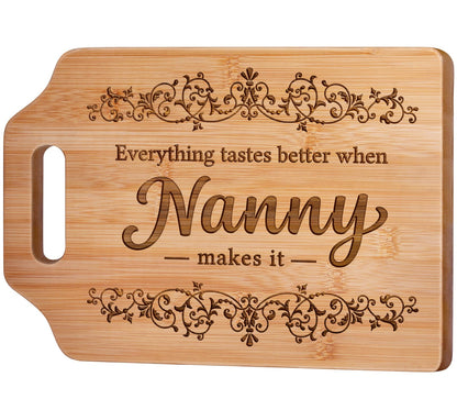 AceThrills Nanny Gifts for Nanny for Birthday from Grandkids - Engraved Bamboo Cutting Board 12.3"L × 8.7"W × 0.4"Th