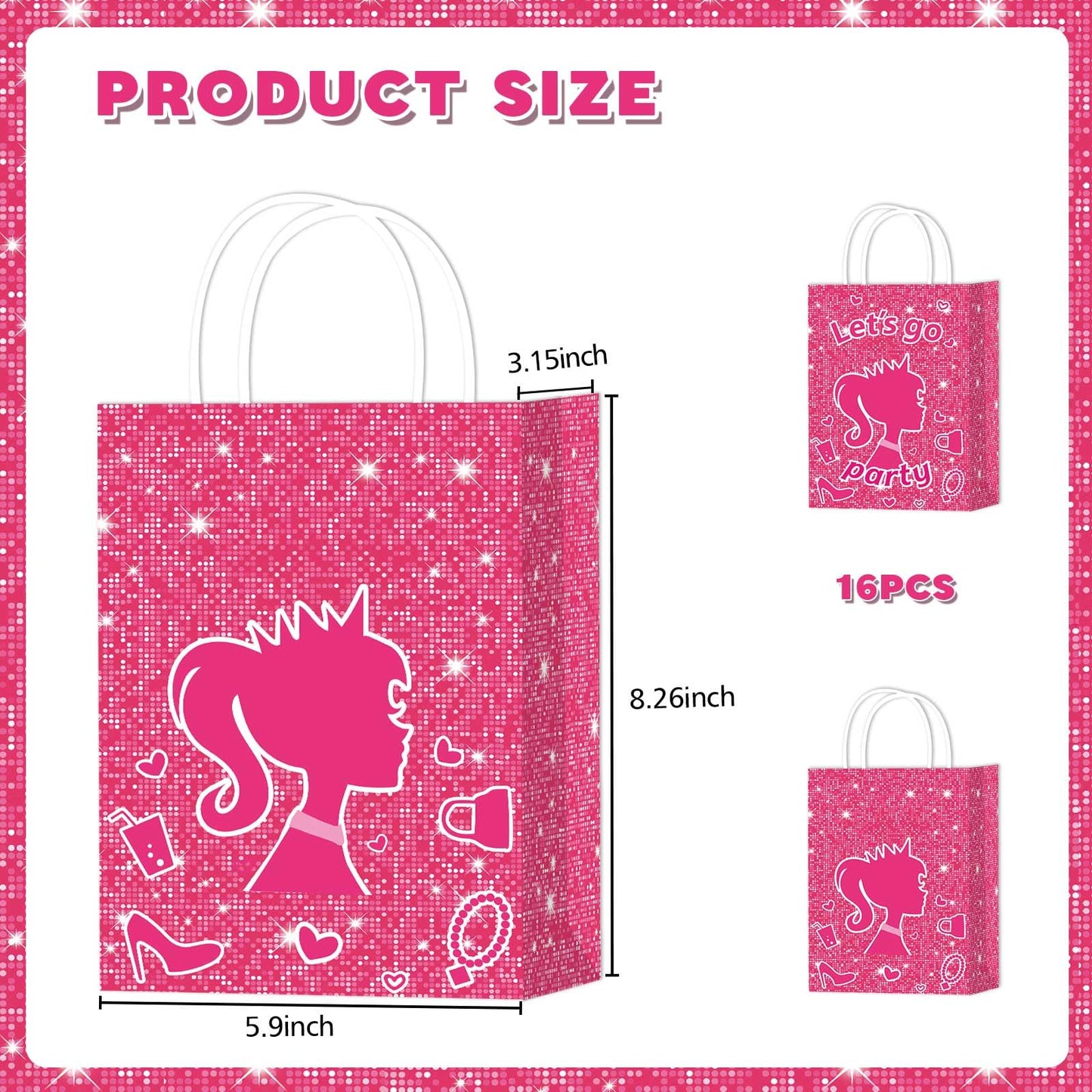 Zliisang 16pcs Pink Princess Party Favor Bags Princess Goodie Gift Bags for Kids Birthday Party Decorations Gift Supplies
