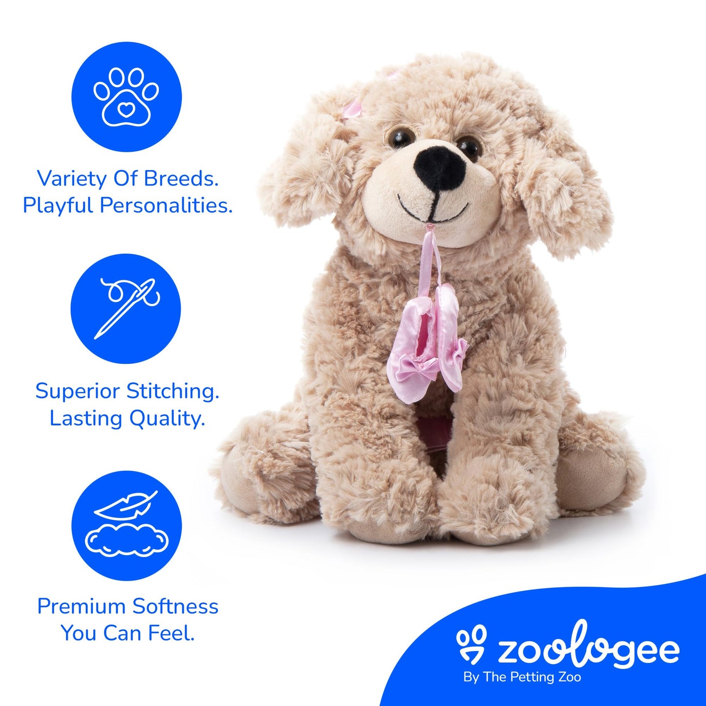 The Petting Zoo Ballerina Scruffy Dog Stuffed Animal, Gifts for Kids, Caramel Brown Dog Plush Toy 10 Inches