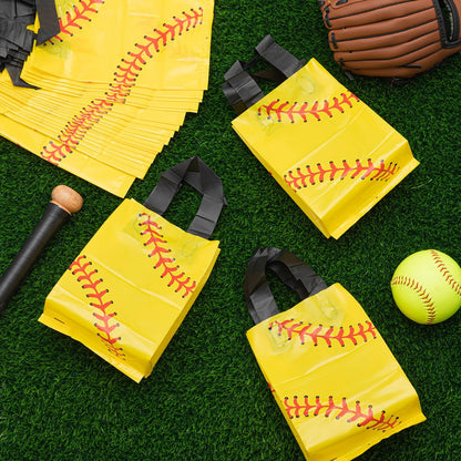 Silkfly 50 Pack 6 x 8 Inch Softball Snack Bags Plastic Small Softball Print Goodie Gift Party Favor Bags for Sport Theme Party Decorations Game Celebration Supplies