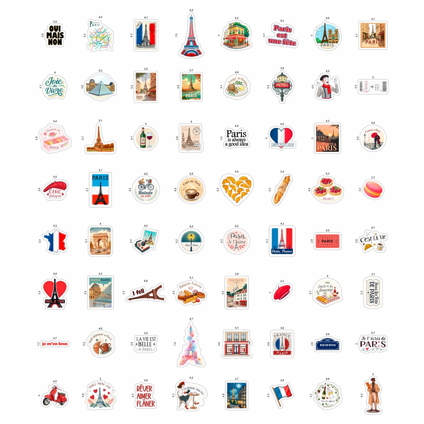 100Pcs French Stickers - Paris France Stickers for Water Bottle, Laptops - Eiffel Tower Decals - Paris Party Supplies - Gift for Women & Men
