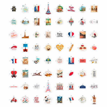 100Pcs French Stickers - Paris France Stickers for Water Bottle, Laptops - Eiffel Tower Decals - Paris Party Supplies - Gift for Women & Men