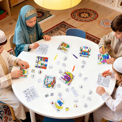 Ramadan Crafts for Kids, Eid Mubarak Arts and Crafts DIY Puzzle with Lanterns, Stars, Masjid, Moon, Castles, Ramadan Eid Activities Painting Kits for Islamic Gifts Party Favors & Goodies Bulk