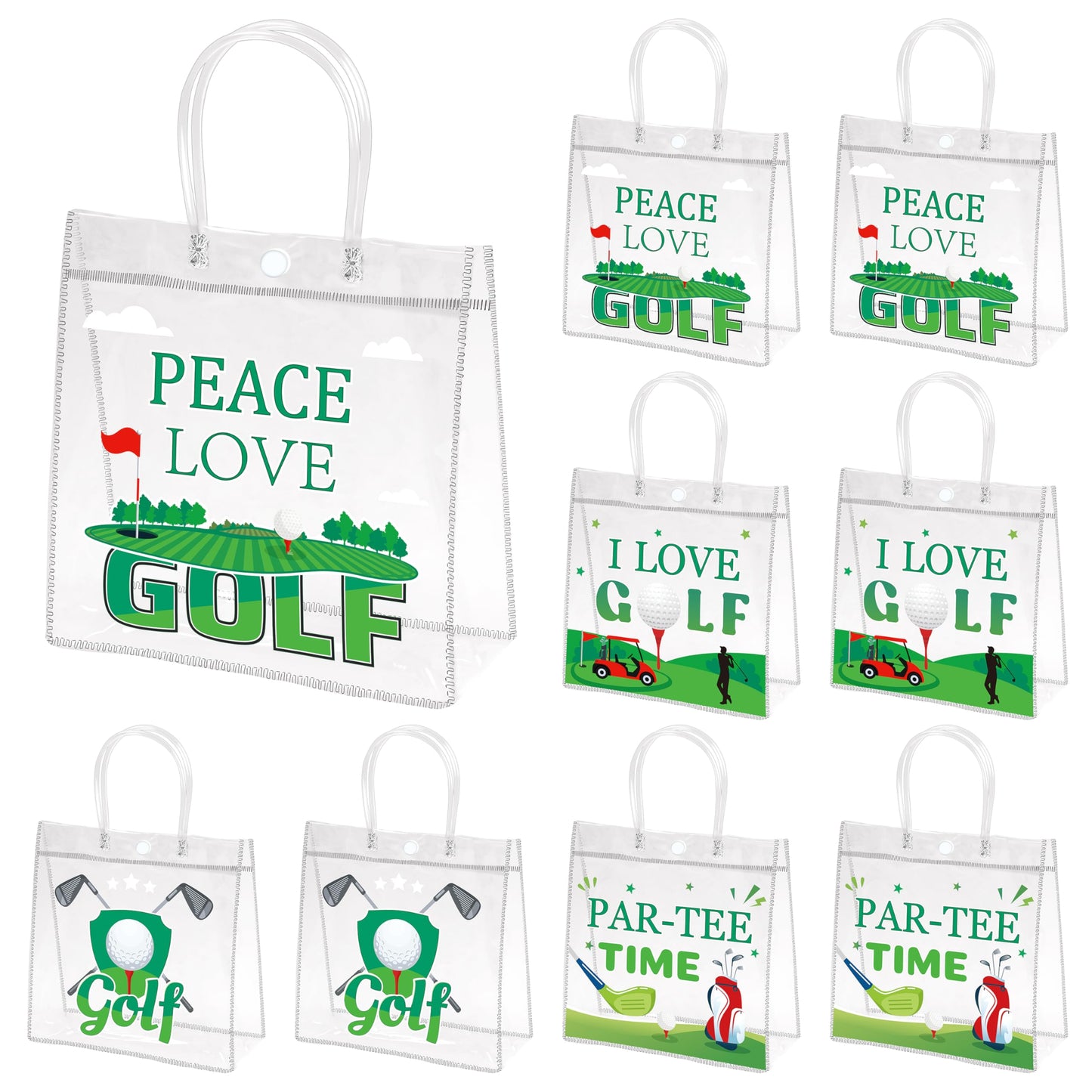 H1vojoxo Golf Party Gift Bags - 24PCS Golf Clear PVC Gift Bags with Handle Reusable Masters Themed Party Goodie Bag for Fathers Day Portable Sports Ball Candy Treat Bag for Birthday Party Decorations
