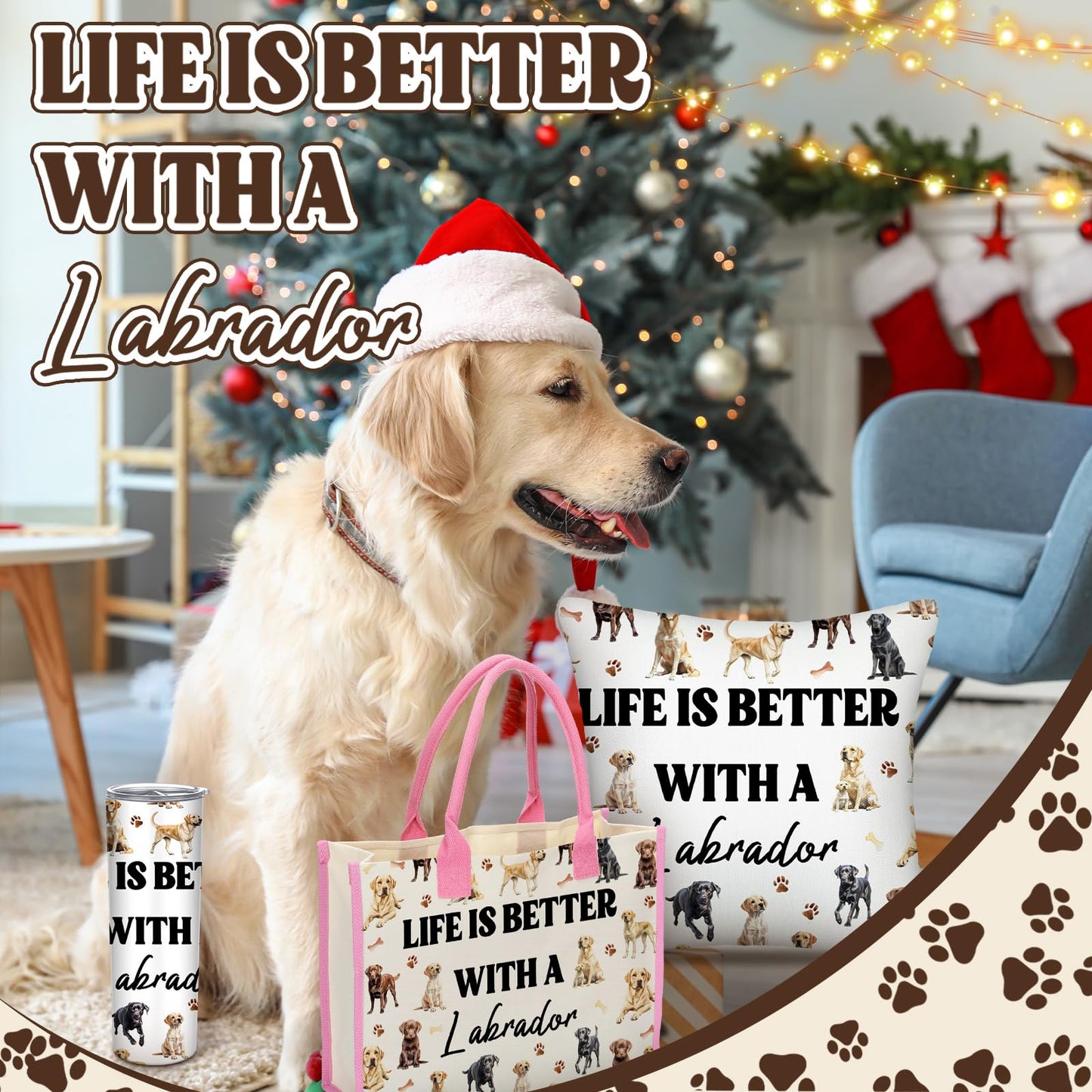 Patelai 56 Pcs Labrador Retriever Gift Set for Dog Mom, Tote Bag 20oz Stainless Tumbler Cosmetic Bag Sock Pillow Cover Keychain 50 Sticker for Women Labrador Lover Gift Dog Mothers Day Party Favors