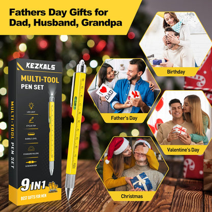 KEZKALS Fathers Day Gift for Dad Husband, 9 in 1 Multitool Pen Gifts for Men, Fathers Day Dad Gifts from Daughter Son, Birthday Graduation Gifts for Men, Mens Gifts for Him Dad Grandpa, Cool Gadgets