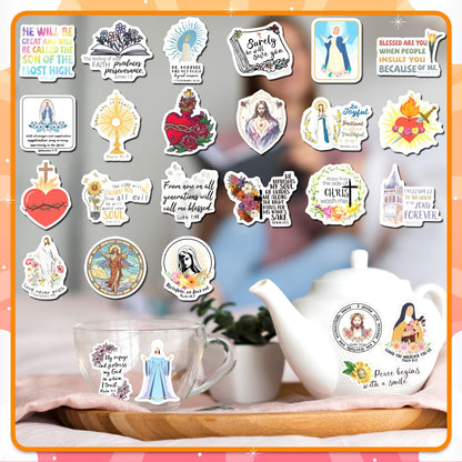 DeaDamHaDa 200 Pcs Catholic Stickers for Water Bottles, Jesus Bible Verse Stickers for Kids Adults Saints Catholic Gifts Decals for Laptop Journal Religious Sacred Heart Virgin Mary Missa