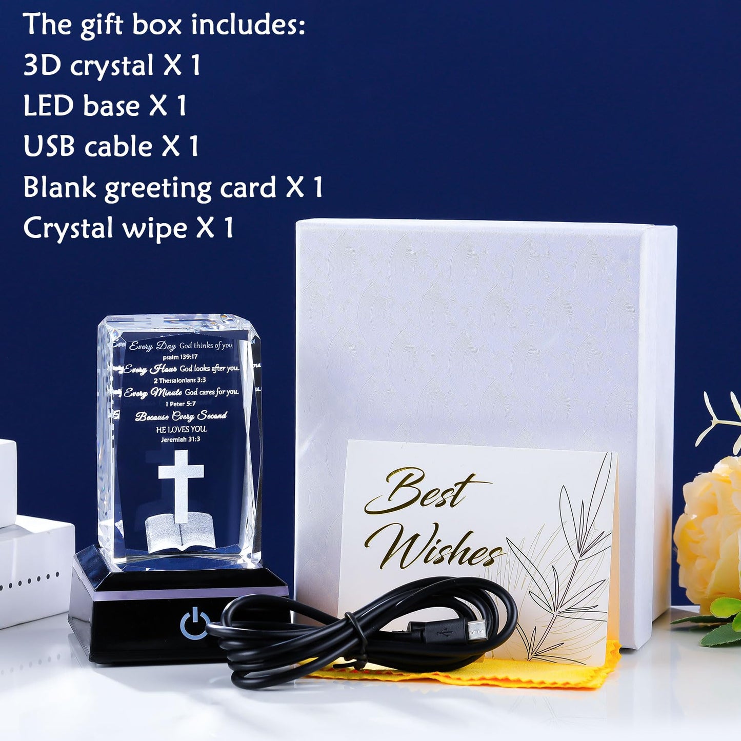 Movdyka 3D Crystal Christian Gifts for Women Men Inspirational Bible Verse Religious Keepsake with Colorful LED Night Light, Encouragement Spiritual Gifts for Women on Birthday Christmas