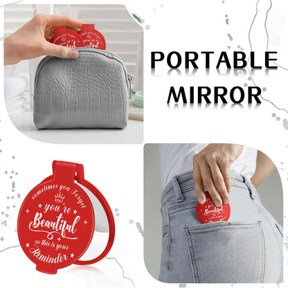 36 Pcs 2.76 Inch Inspirational Compact Mirror Bulk Women Small Gifts Graduation Mothers Day Party Favors Purse Mirror Pocket Mini Items for Adult Coworker Cheerleader Swag Bag (Red)