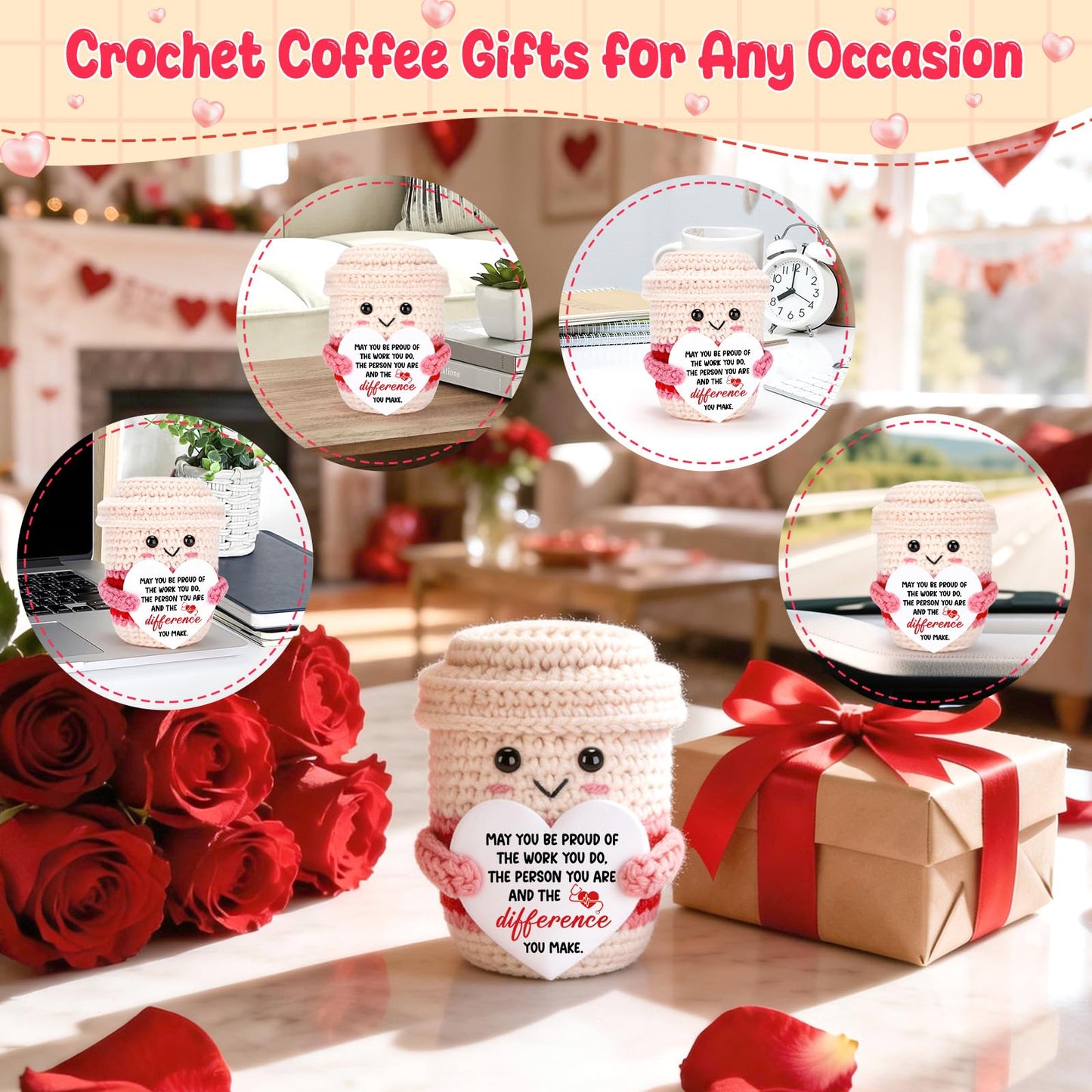 Nurse Week Gifts for Women Female Nurse Appreciation Practitioner RN Nurses Gift 2026 Nursing School Graduation Gifts for Student Preceptor Handmade Crochet Pink Coffee Mug for Mom Sister Friend